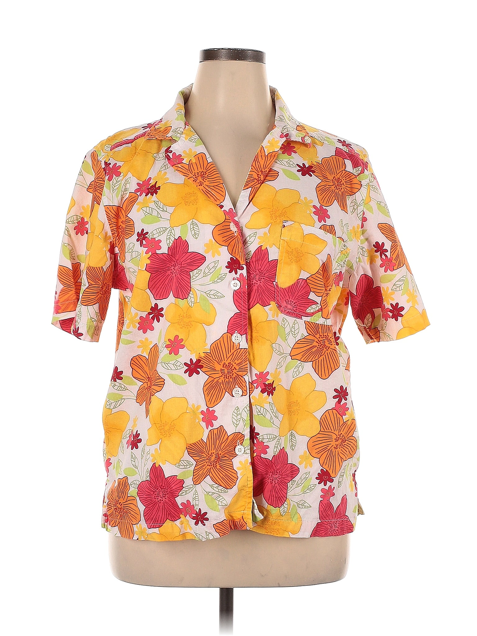 Erika Floral Orange Short Sleeve Button Down Shirt Size 1x Plus 47