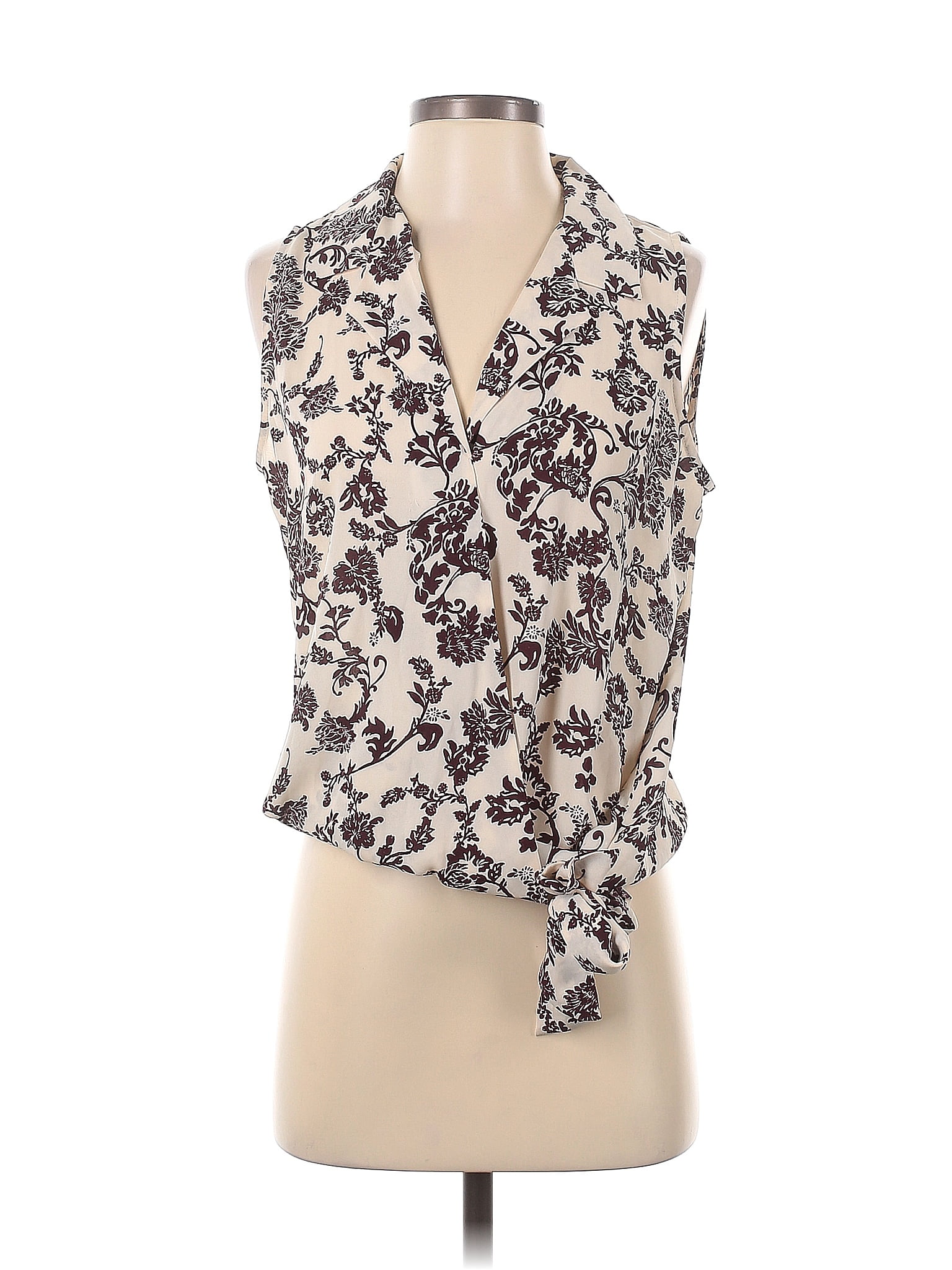 Ann Taylor Loft Outlet 100 Polyester Floral Ivory Sleeveless Blouse