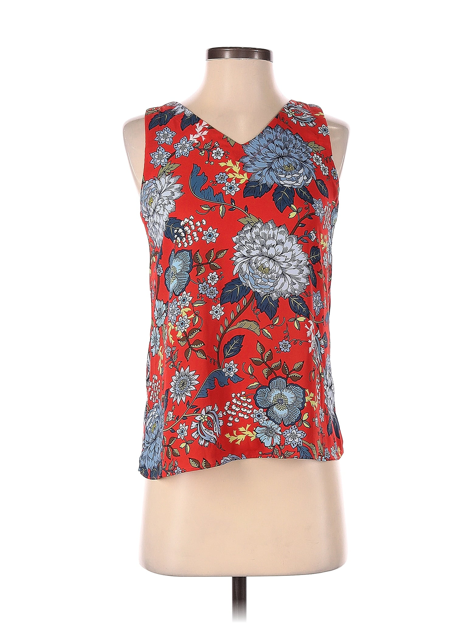 Ann Taylor LOFT Outlet 100% Polyester Floral Colored Red Sleeveless Blouse  Size L - 43% off