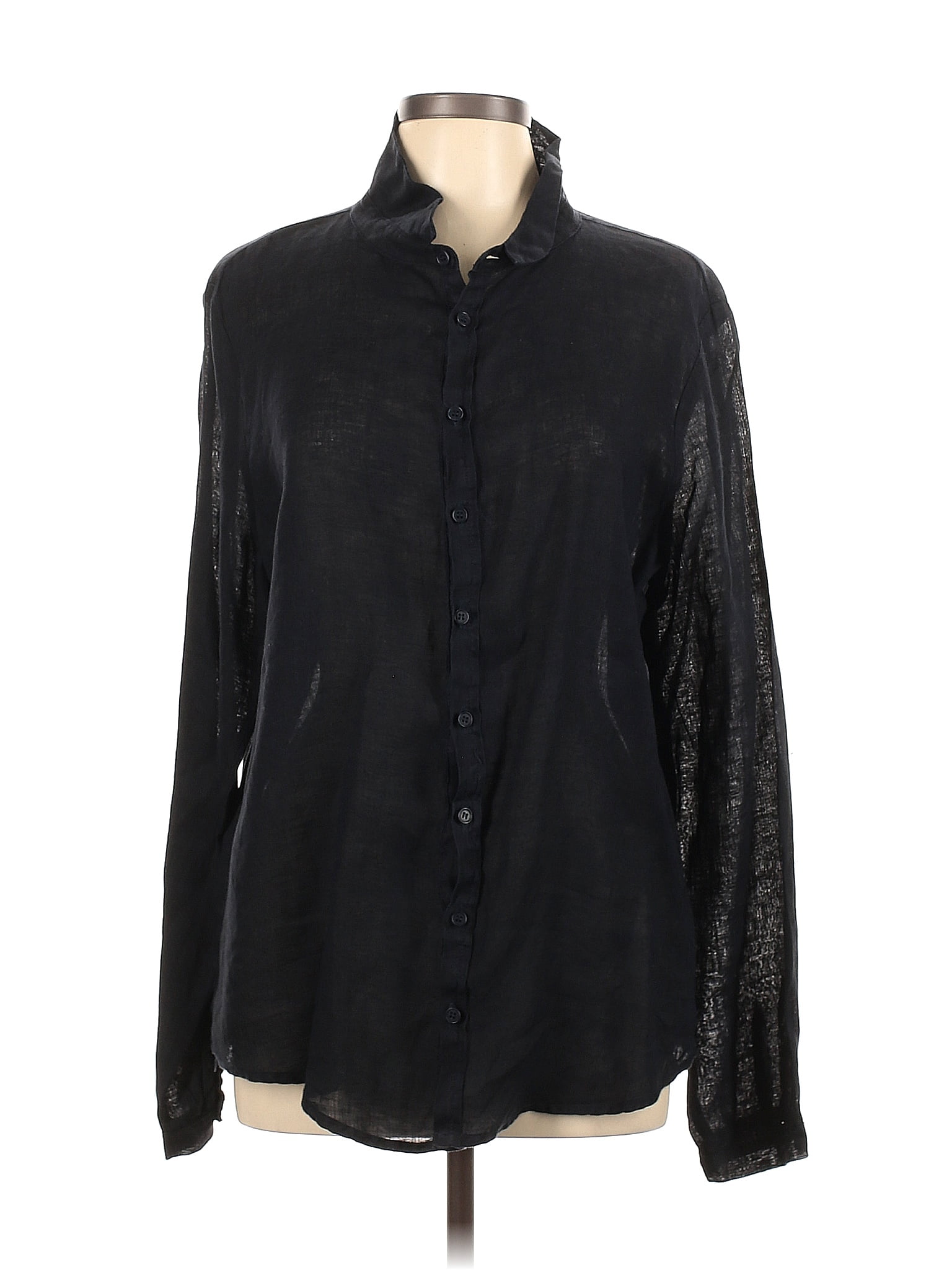 CP Shades 100% Linen Black Long Sleeve Button-Down Shirt Size L - 75% ...