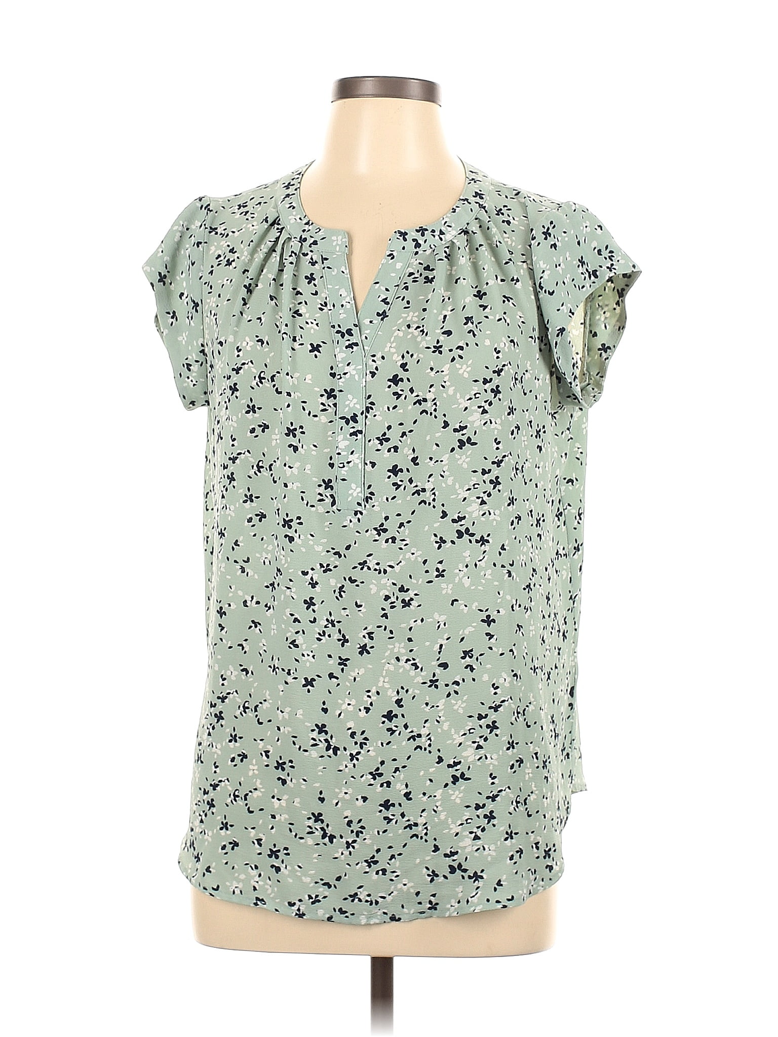 41hawthorn Floral Green Short Sleeve Blouse Size L 47 Off Thredup