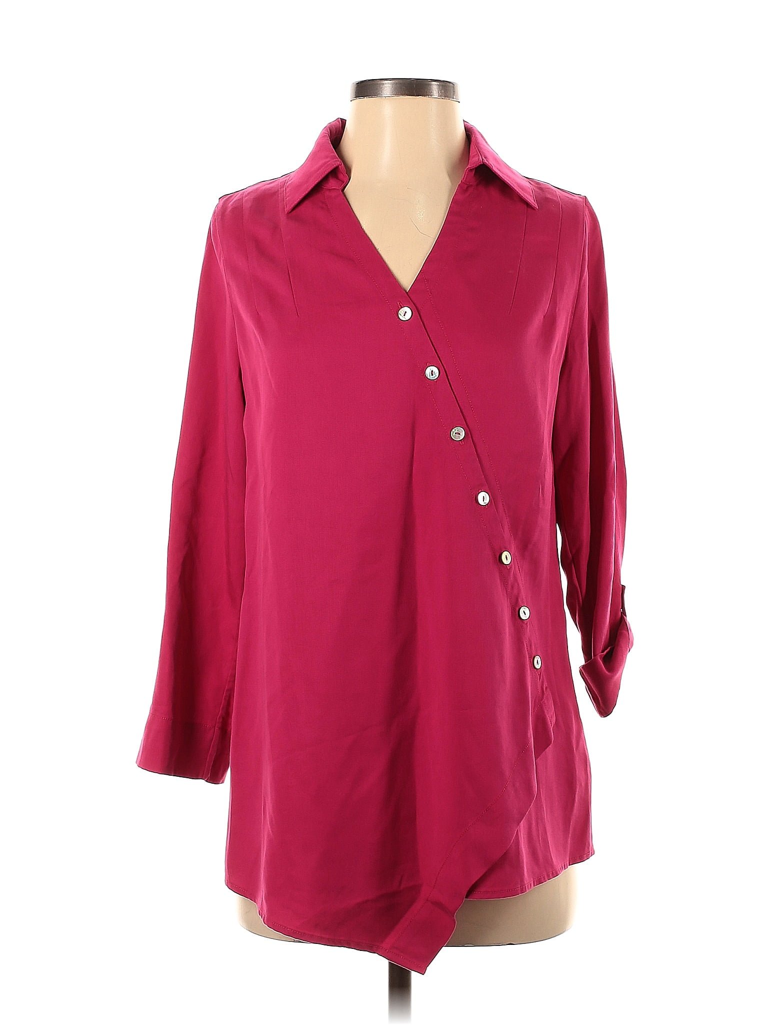 Soft Surroundings 100 Tencel Solid Pink Burgundy Long Sleeve Blouse