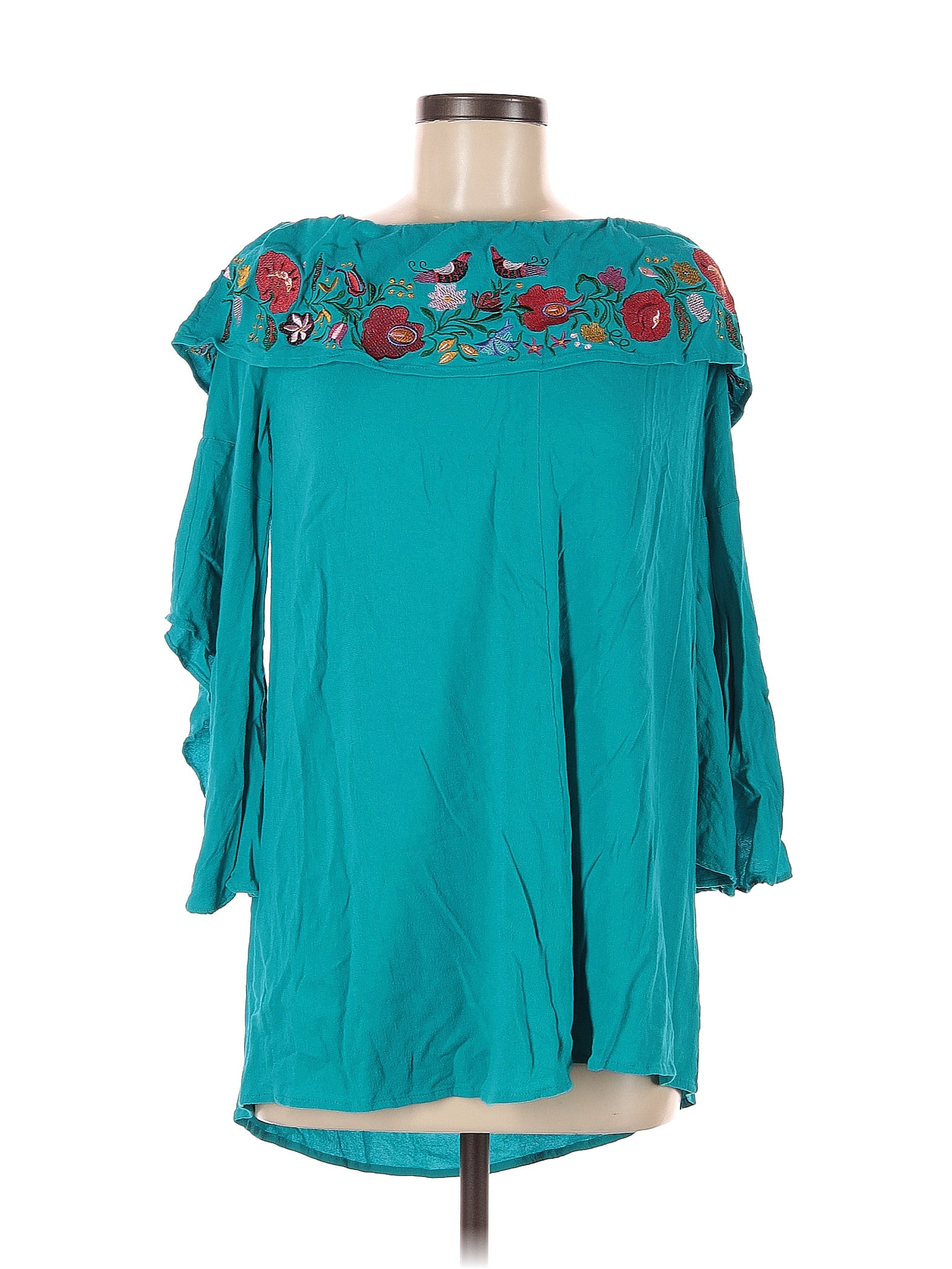 Umgee Floral Teal Short Sleeve Blouse Size M - 64% off | ThredUp
