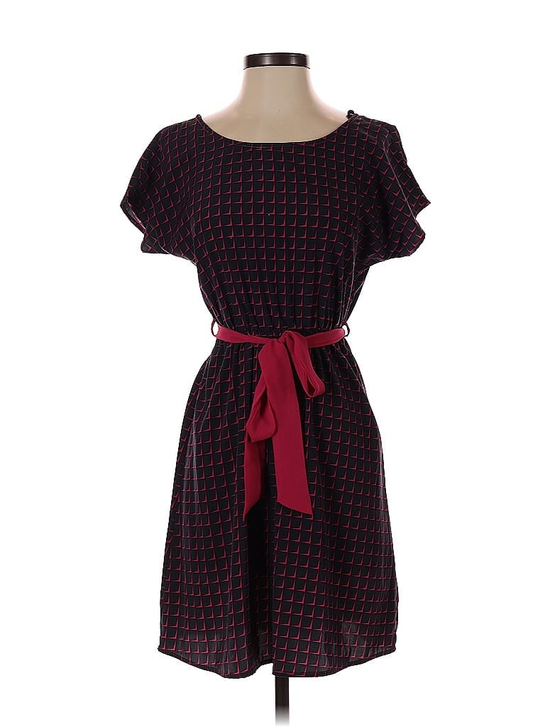 Wish 100% Polyester Houndstooth Jacquard Argyle Grid Hearts Polka Dots Burgundy Casual Dress Size S - photo 1