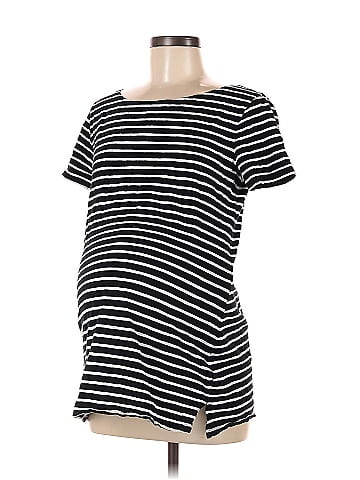 Old Navy - Maternity 100% Cotton Stripes Black Short Sleeve T