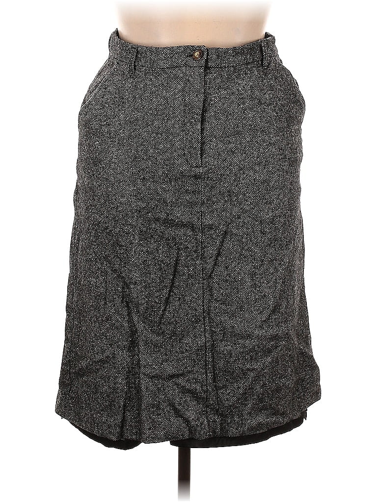 Orvis 100% Wool Marled Solid Tweed Chevron-herringbone Gray Casual Skirt Size 14 - photo 1