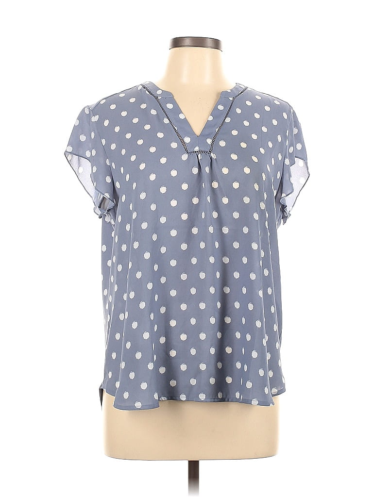 41hawthorn 100 Polyester Polka Dots Blue Short Sleeve Blouse Size L