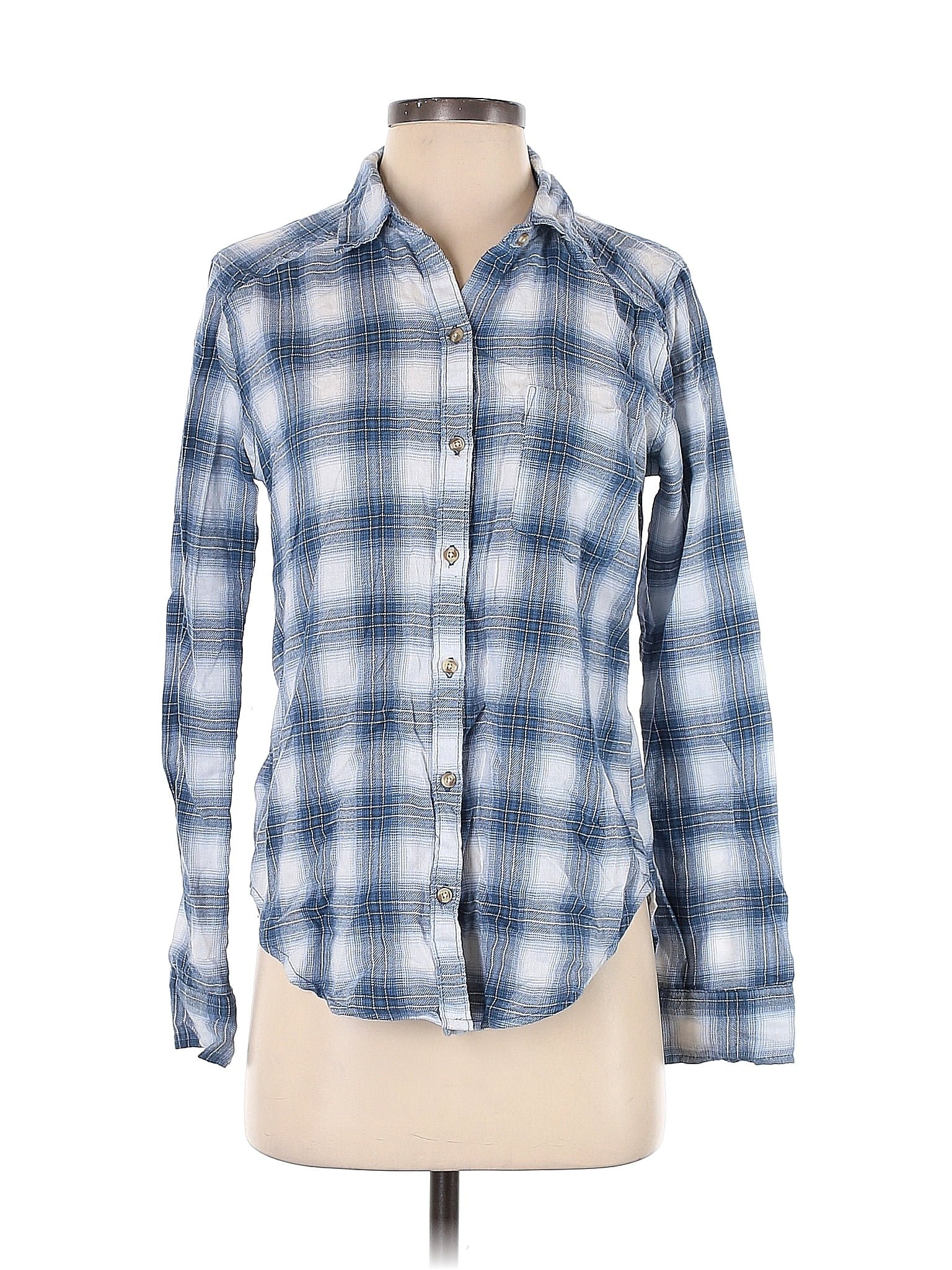 Hollister Plaid Blue Long Sleeve Button-Down Shirt Size S - 56