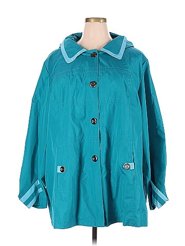 Catherines 100% Polyester Solid Teal Raincoat Size 3X (Plus) - 66