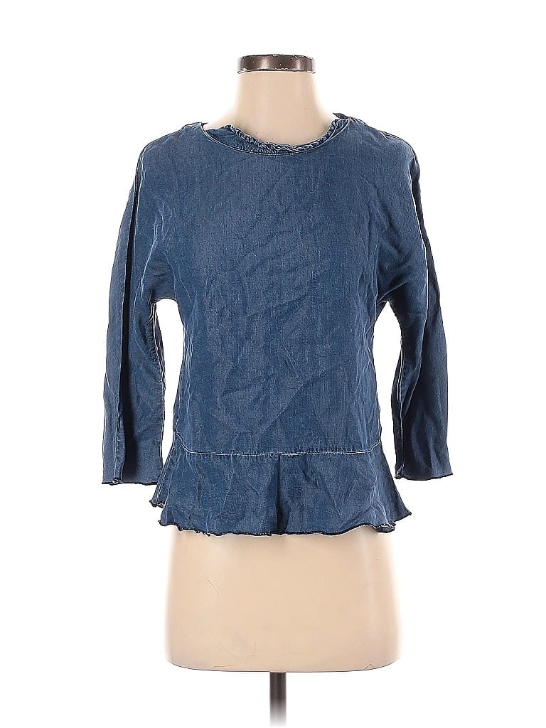 Zara Basic 100% Lyocell Blue 3/4 Sleeve Blouse Size XS - photo 1