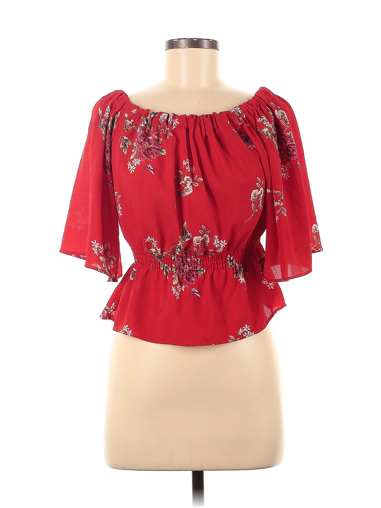 Assorted Brands Floral Red Short Sleeve Blouse Size M 55 Off Thredup