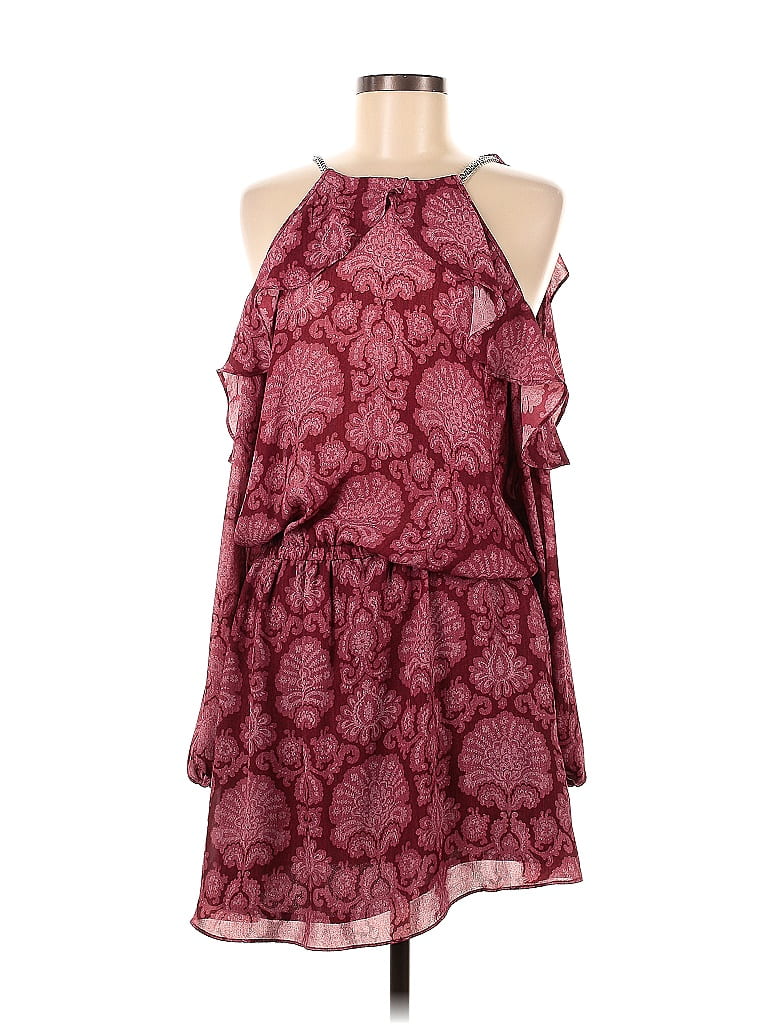 MICHAEL Michael Kors 100% Polyester Jacquard Damask Paisley Batik Brocade Burgundy Casual Dress Size 8 - photo 1
