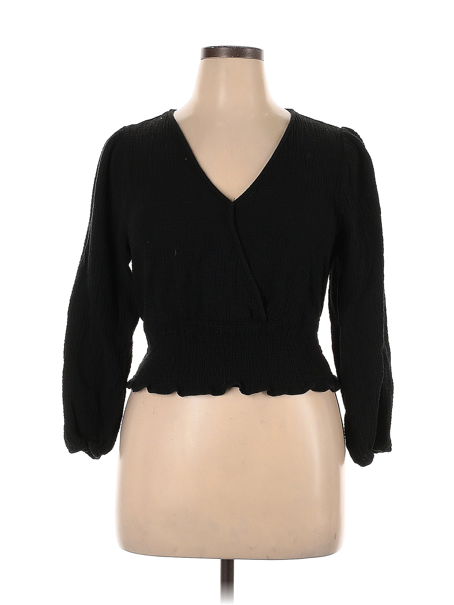 Madewell 100 Cotton Solid Black Long Sleeve Blouse Size Xl 68 Off