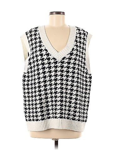 Hollister Color Block Houndstooth White Sweater Vest Size M - 41% off