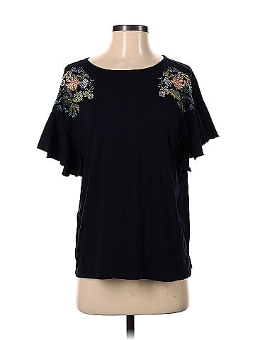 Ann Taylor LOFT Floral Navy Black Short Sleeve Top Size S 64