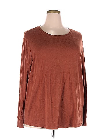 Terra & Sky Solid Brown Long Sleeve T-Shirt Size 3X (Plus) - 30