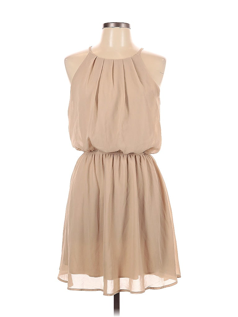 Dna Couture 100% Polyester Solid Tan Casual Dress Size L - photo 1