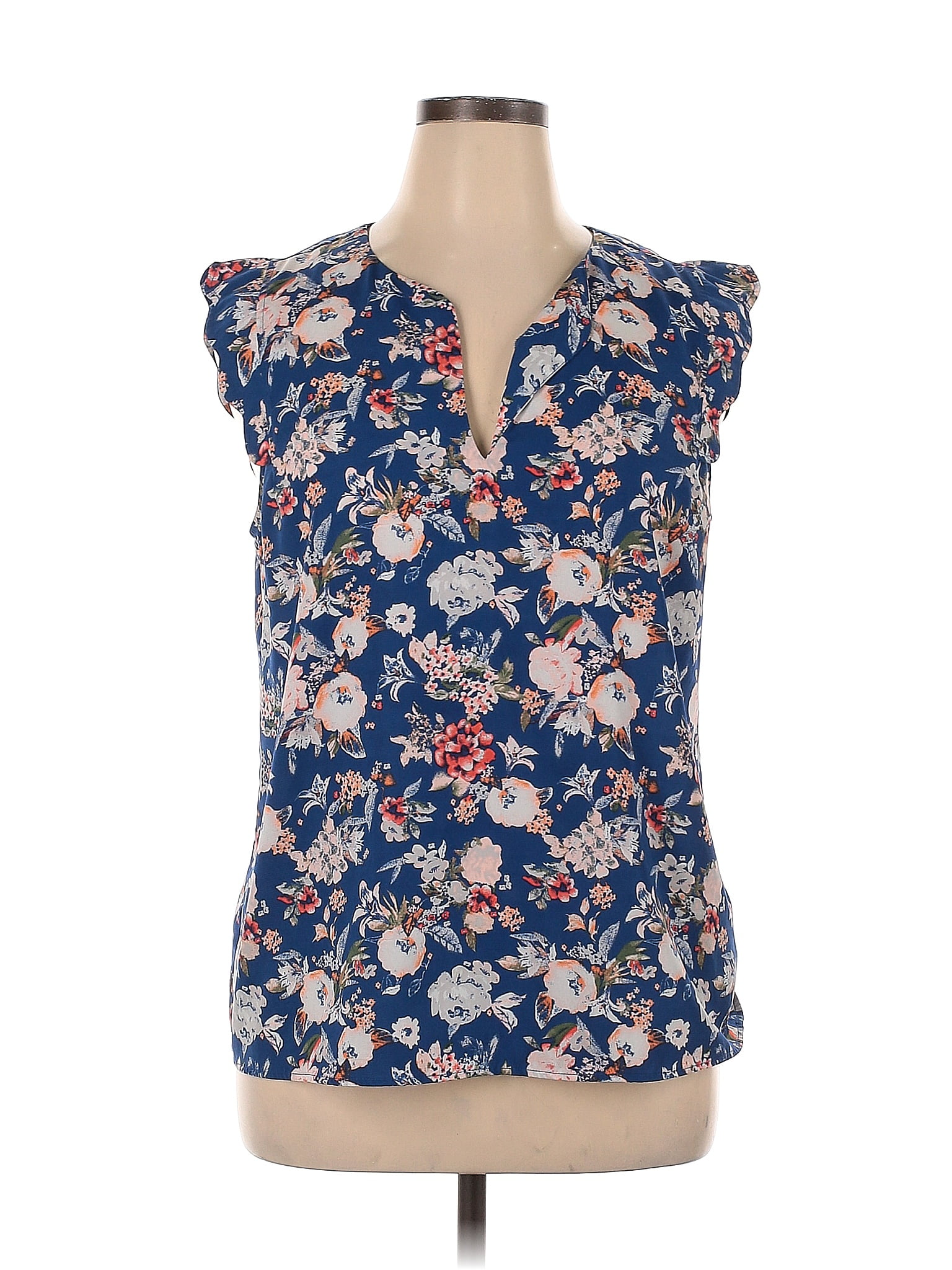 41hawthorn 100 Polyester Floral Multi Color Blue Sleeveless Blouse