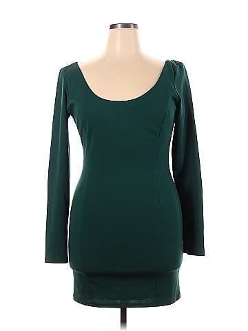 Naked Wardrobe Solid Green Casual Dress Size XL - 58% off