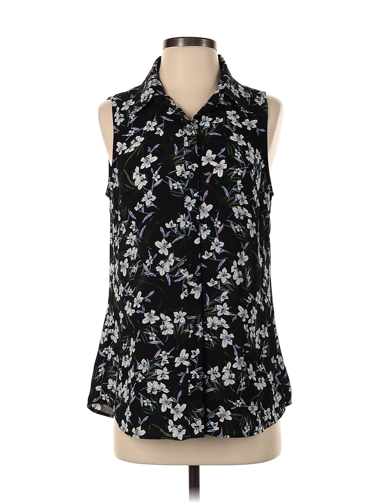 Banana Republic Factory Store 100 Polyester Floral Black Sleeveless