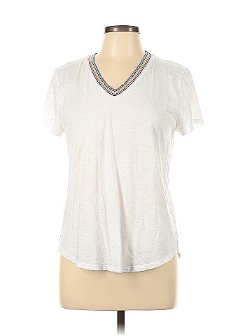 Ann Taylor LOFT Outlet 100 Cotton White Short Sleeve T Shirt Size