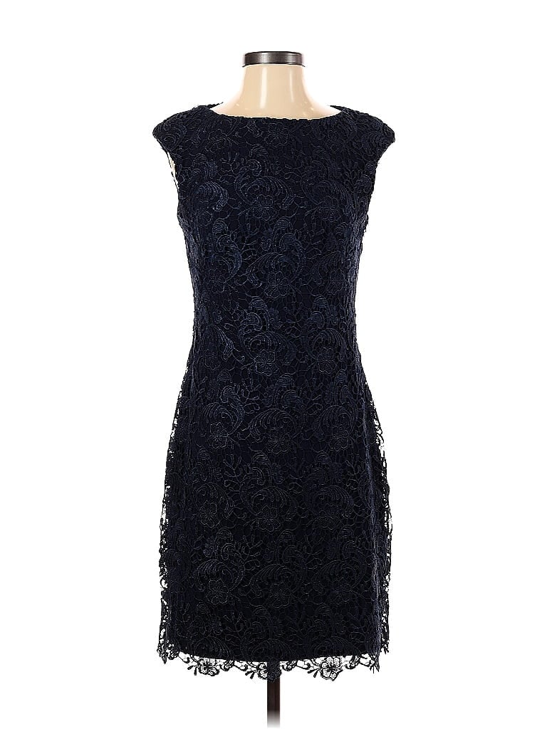 Lauren by Ralph Lauren 100% Polyester Jacquard Damask Brocade Blue Casual Dress Size 4 - photo 1