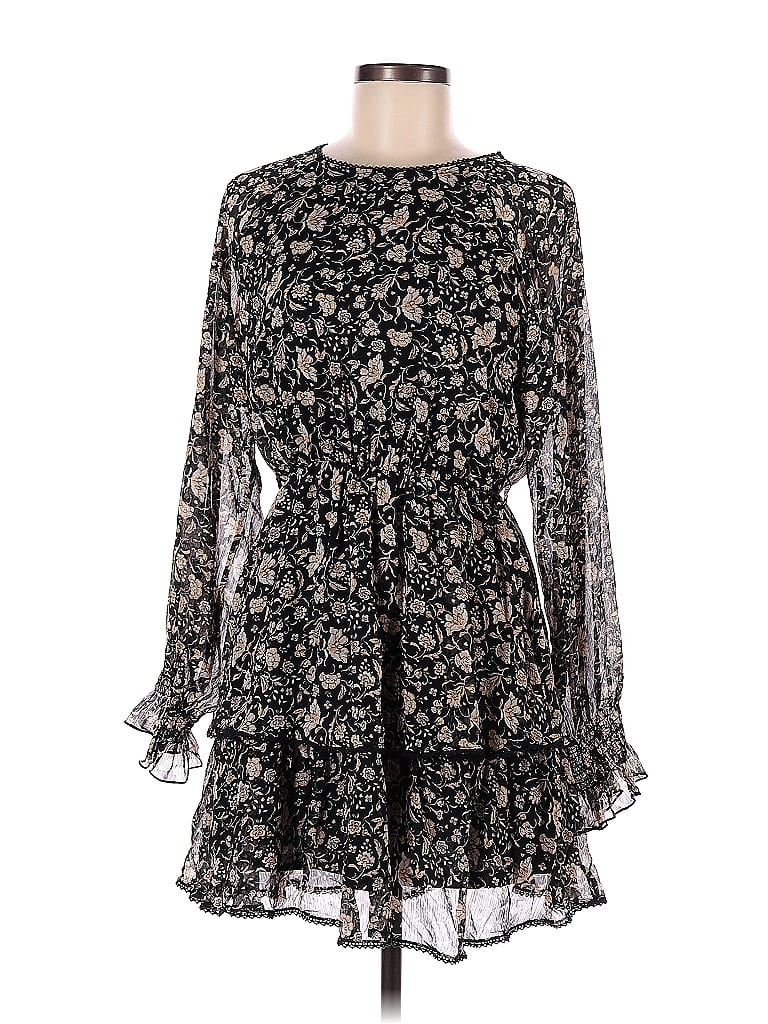 Zara 100% Polyester Floral Motif Black Casual Dress Size M - photo 1