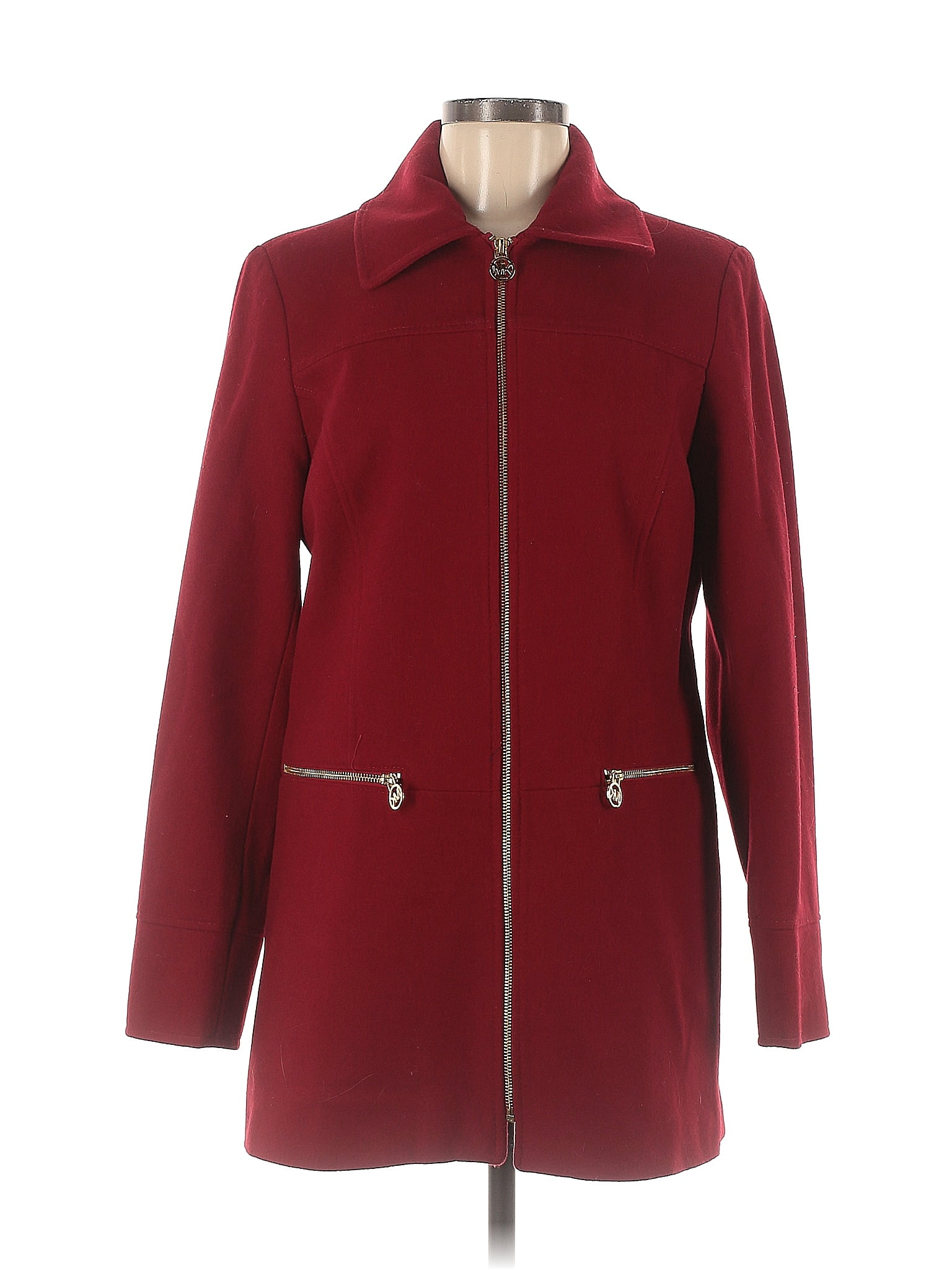 Michael Michael Kors Solid Red Burgundy Wool Coat Size M 77 Off