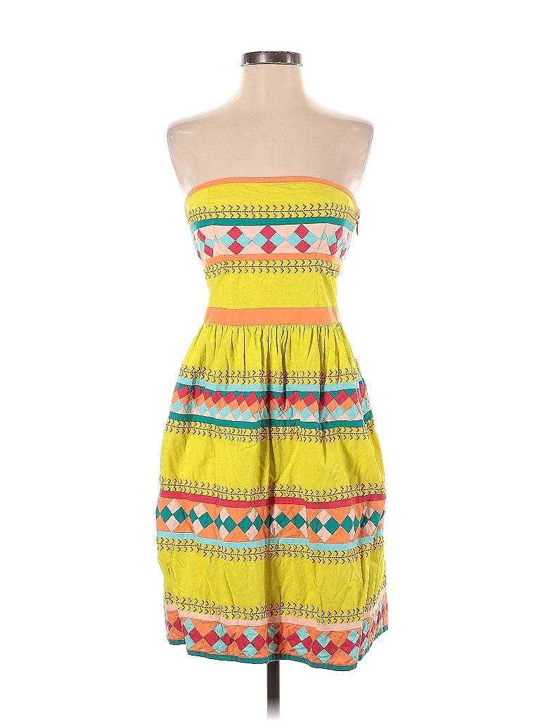 Leifsdottir 100% Cotton Aztec Or Tribal Print Yellow Casual Dress Size 2 - photo 1