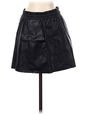 BCBGMAXAZRIA 100 Polyester Solid Black Faux Leather Skirt Size S