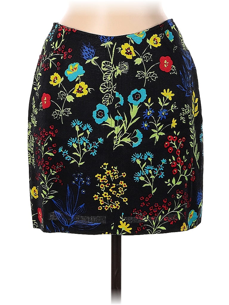 Versace Jeans Couture 100% Viscose Jacquard Floral Motif Baroque Print Floral Batik Brocade Graphic Paint Splatter Print Black Casual Skirt 28 Waist - photo 1