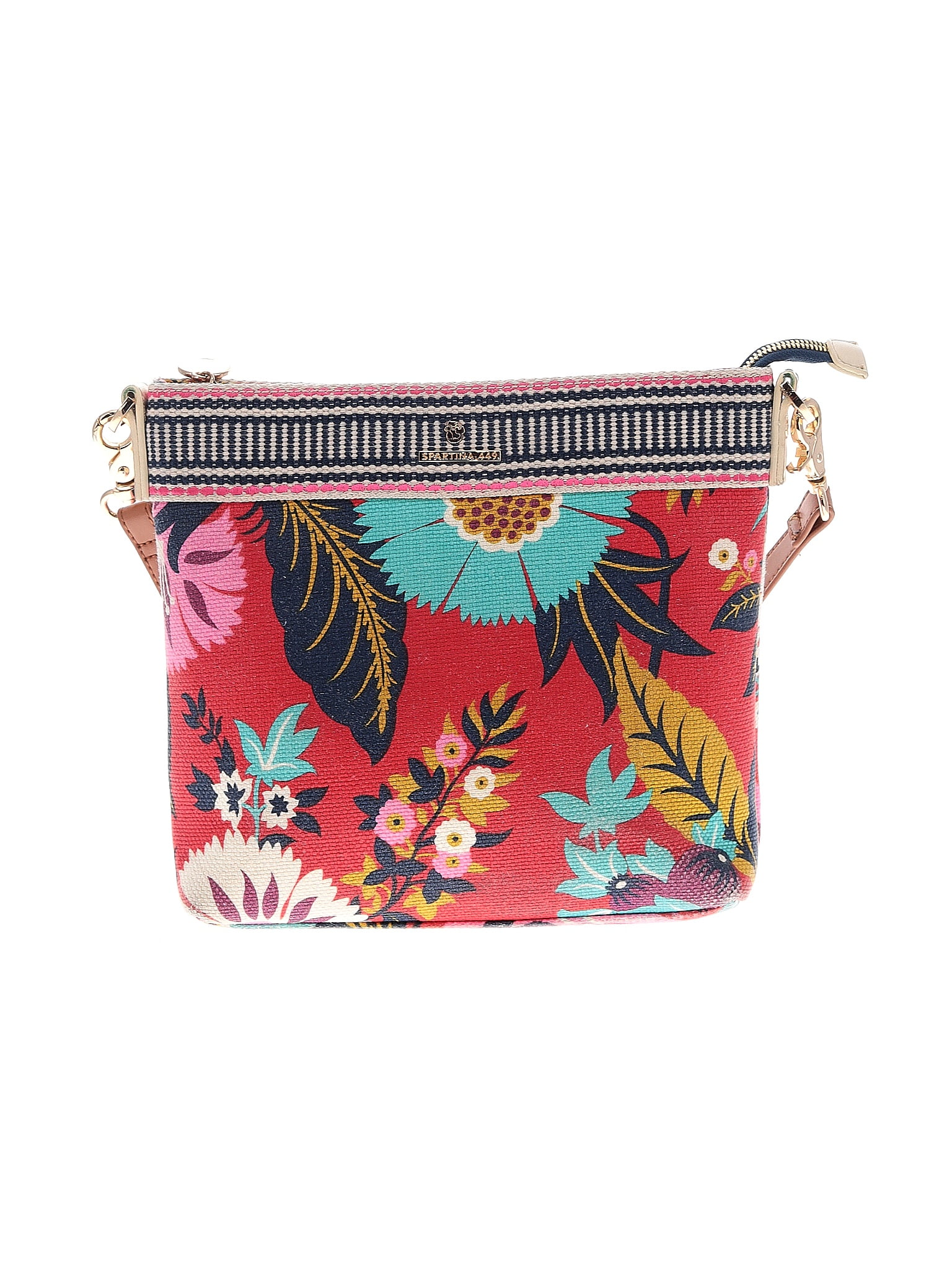 Spartina 449 100% Leather Floral Graphic Red Leather Crossbody Bag One ...