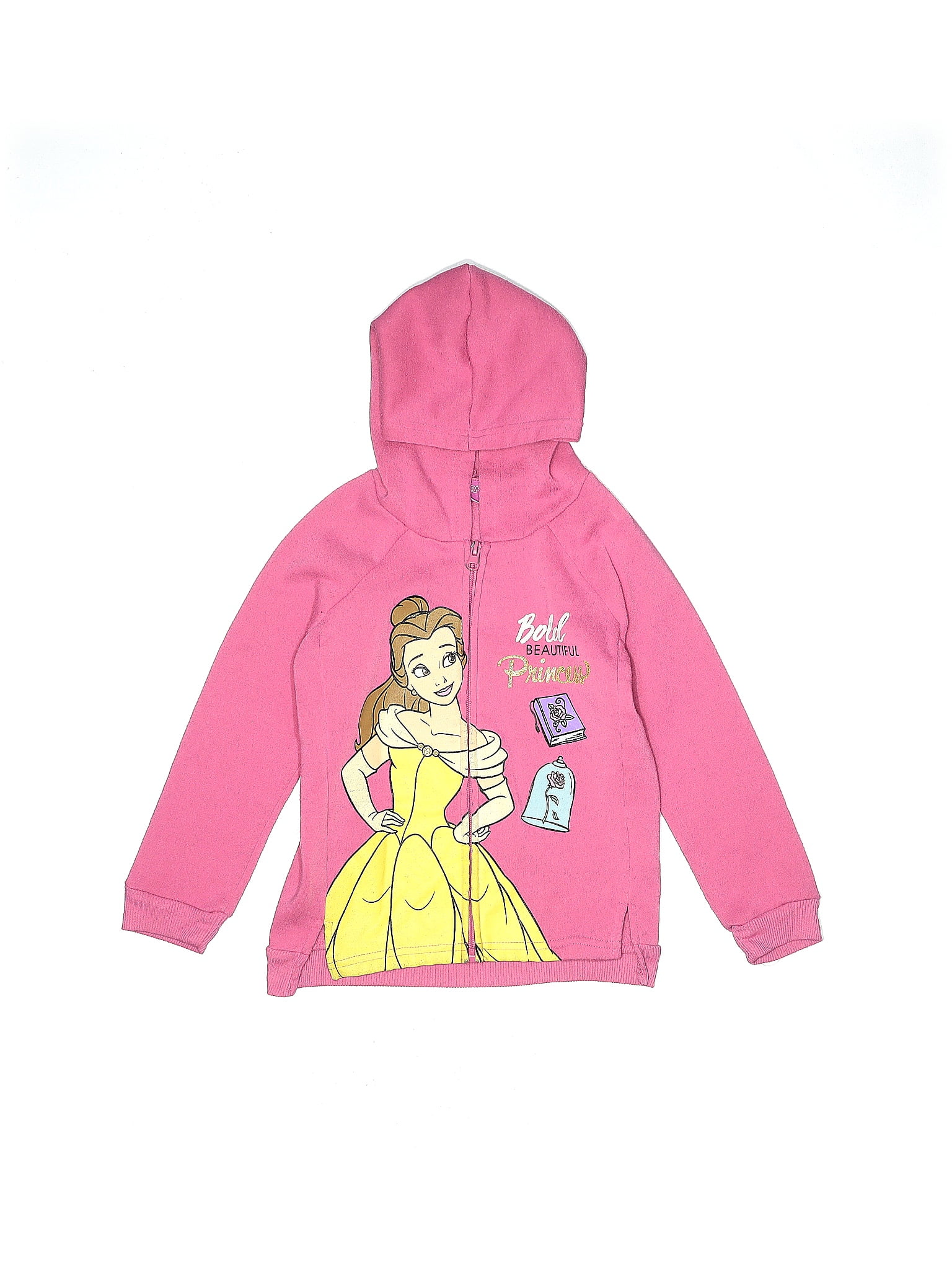 Disney Princess 100 Polyester Graphic Solid Pink Zip Up Hoodie Size 6