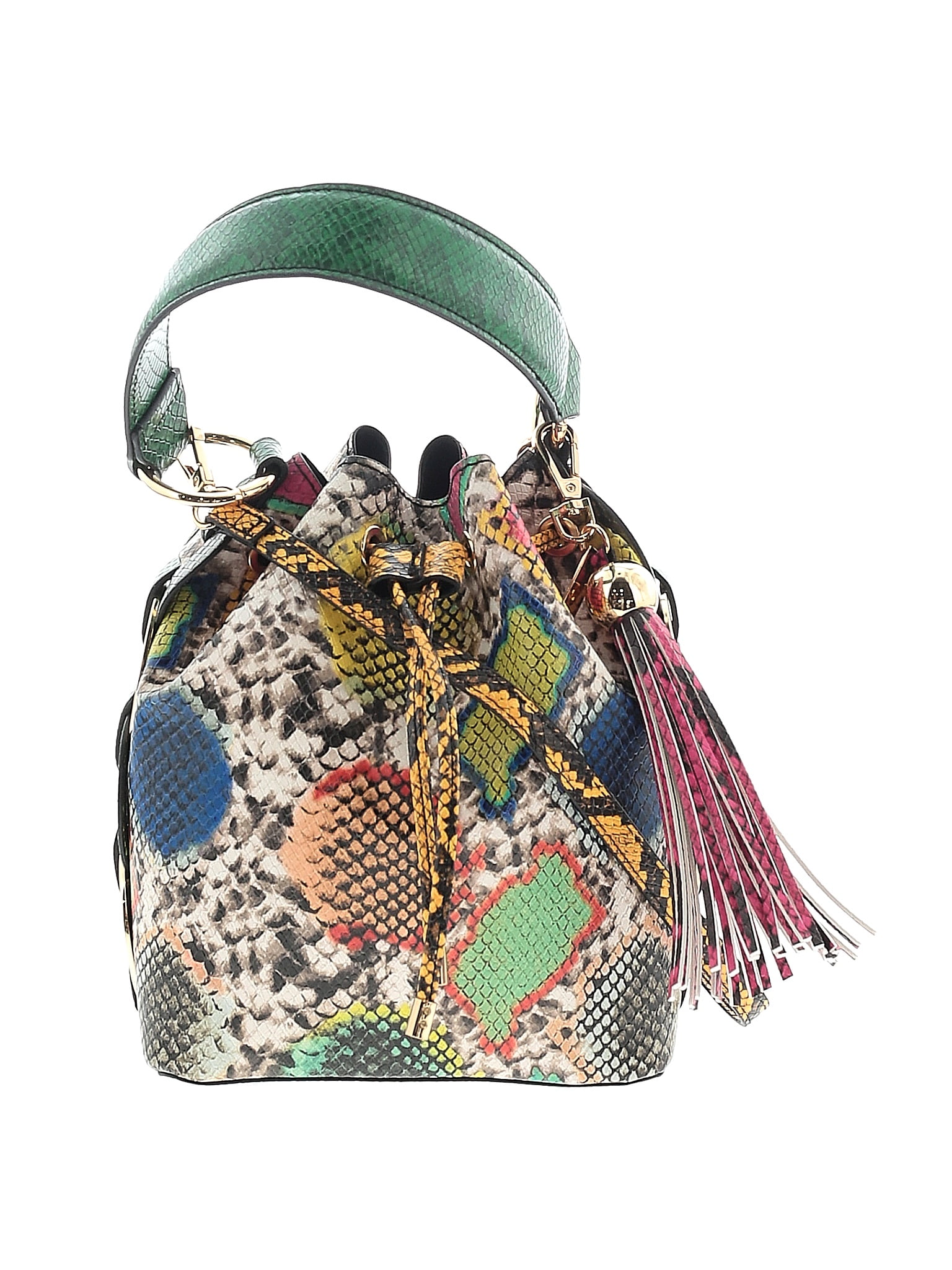 Aldo 100 Polyurethane Snake Print Multi Color Green Satchel One Size