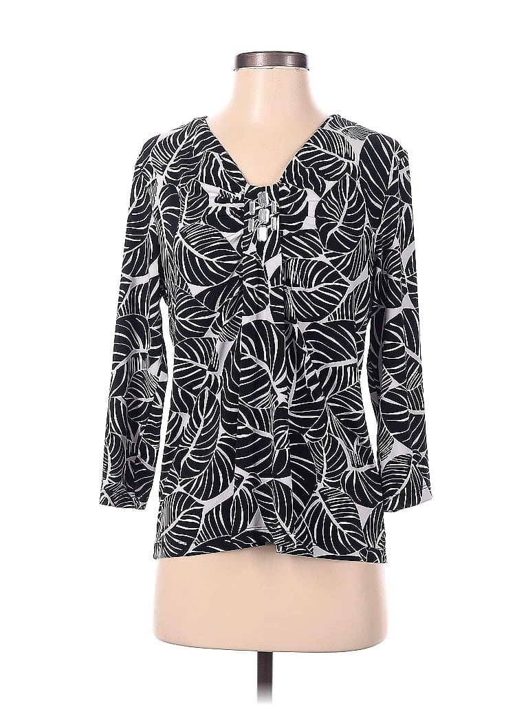 Pre-owned Jones New York Signature 3/4 Sleeve Top Black Keyhole Neckline Tops