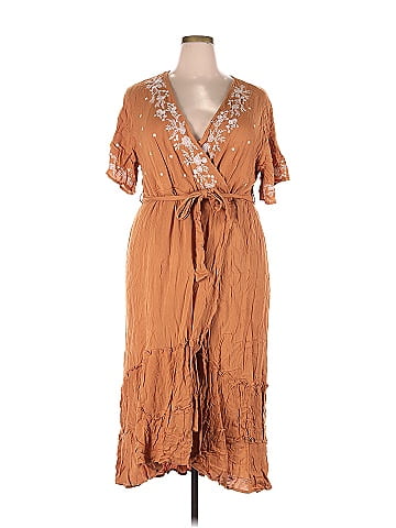 Baltic Born 100% Rayon Solid Tan Casual Dress Size 3X (Plus) - 60