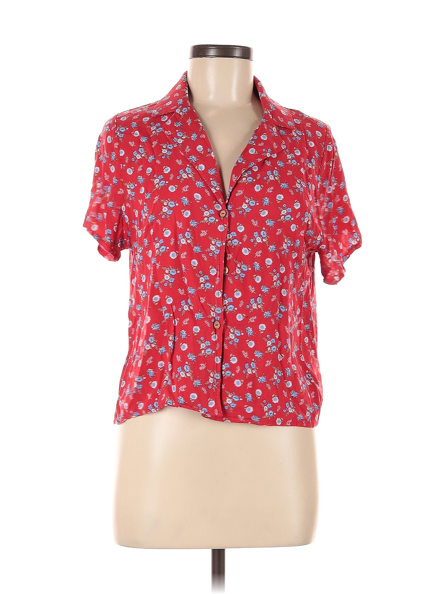 Free Kisses Floral Red Short Sleeve Blouse Size M 48 Off Thredup