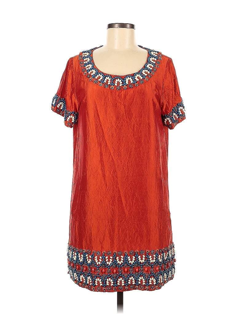 Calypso St. Barth 100% Silk Batik Aztec Or Tribal Print Orange Casual Dress Size M - photo 1