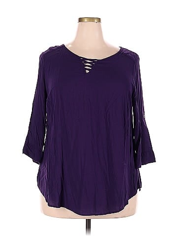 Torrid 100% Rayon Purple Long Sleeve Top Size 2X Plus (2) (Plus) - 64% off