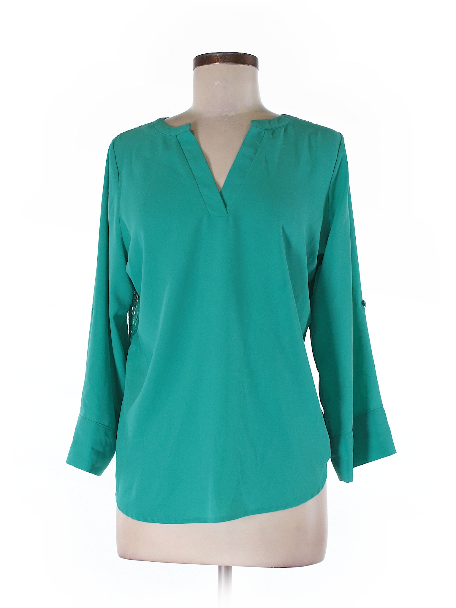 Market and Spruce 100% Polyester Solid Green 3/4 Sleeve Blouse Size M ...