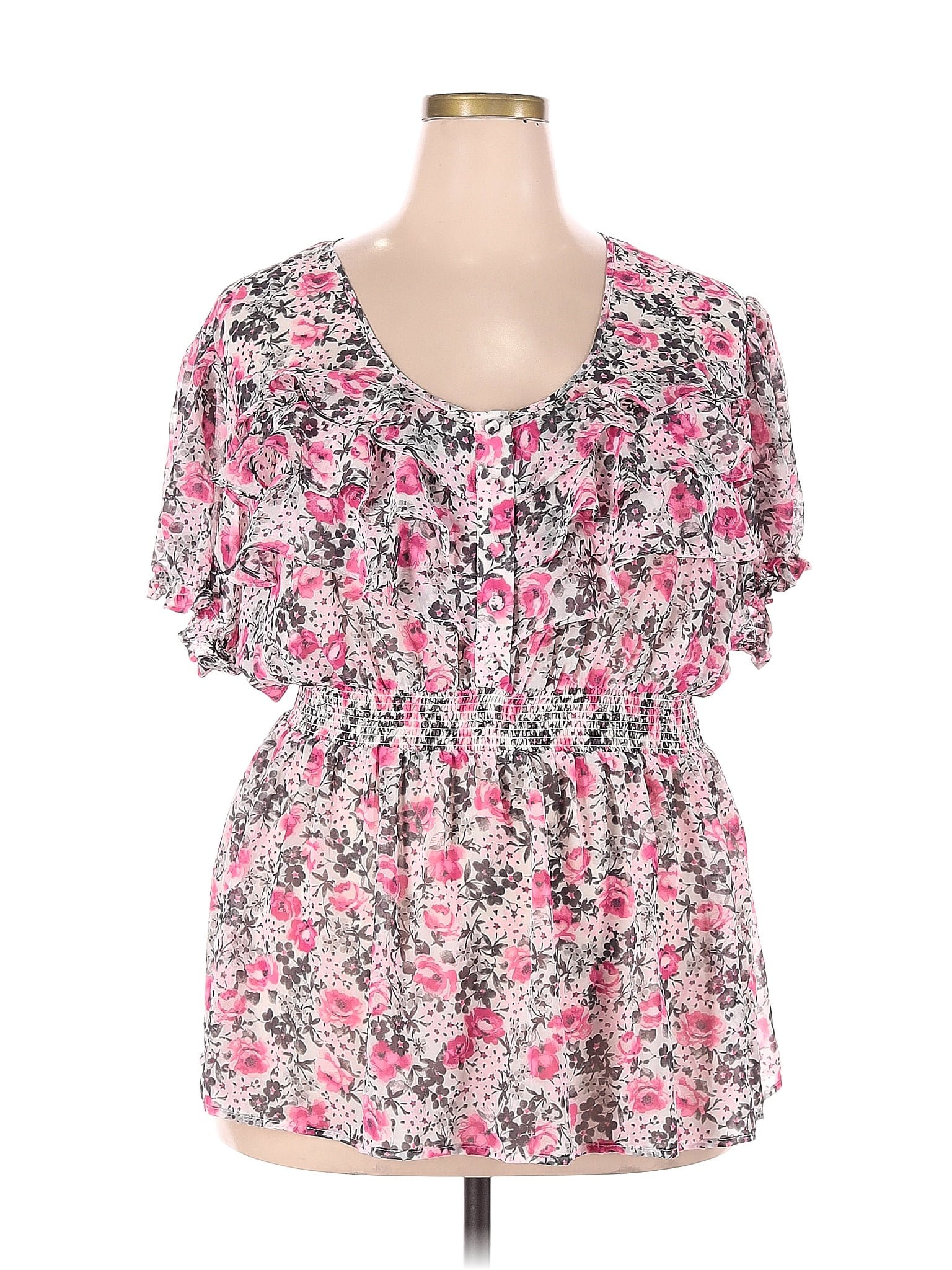 Torrid 100% Polyester Floral Pink Short Sleeve Blouse Size 3X Plus
