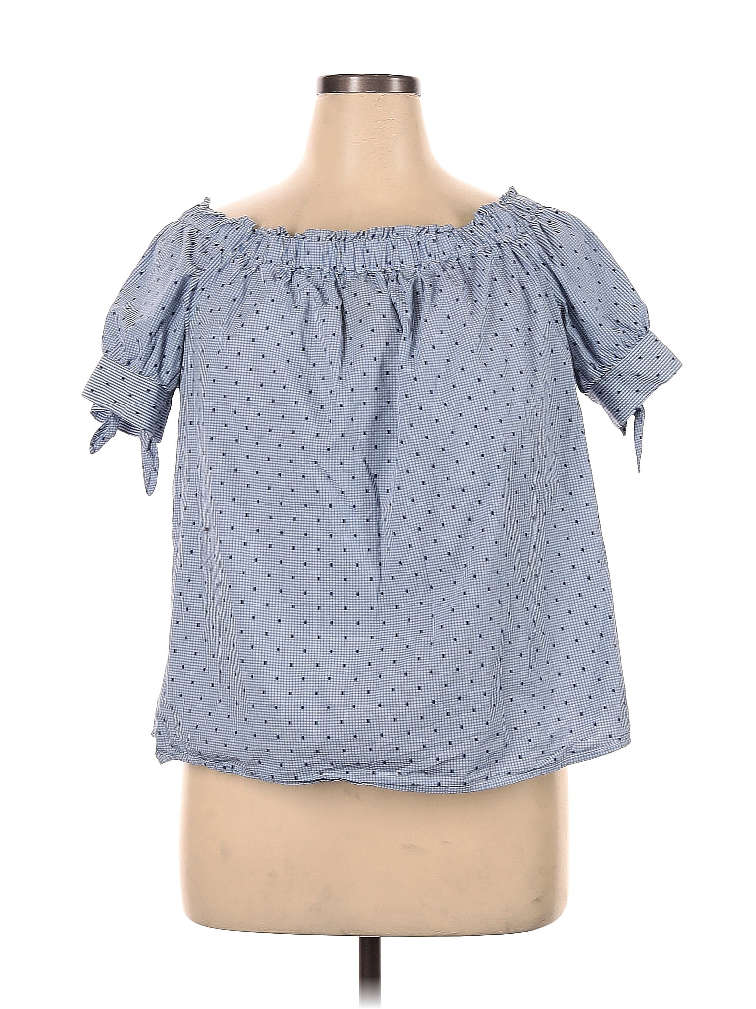 Cece 100 Cotton Polka Dots Blue Short Sleeve Blouse Size Xl 71 Off