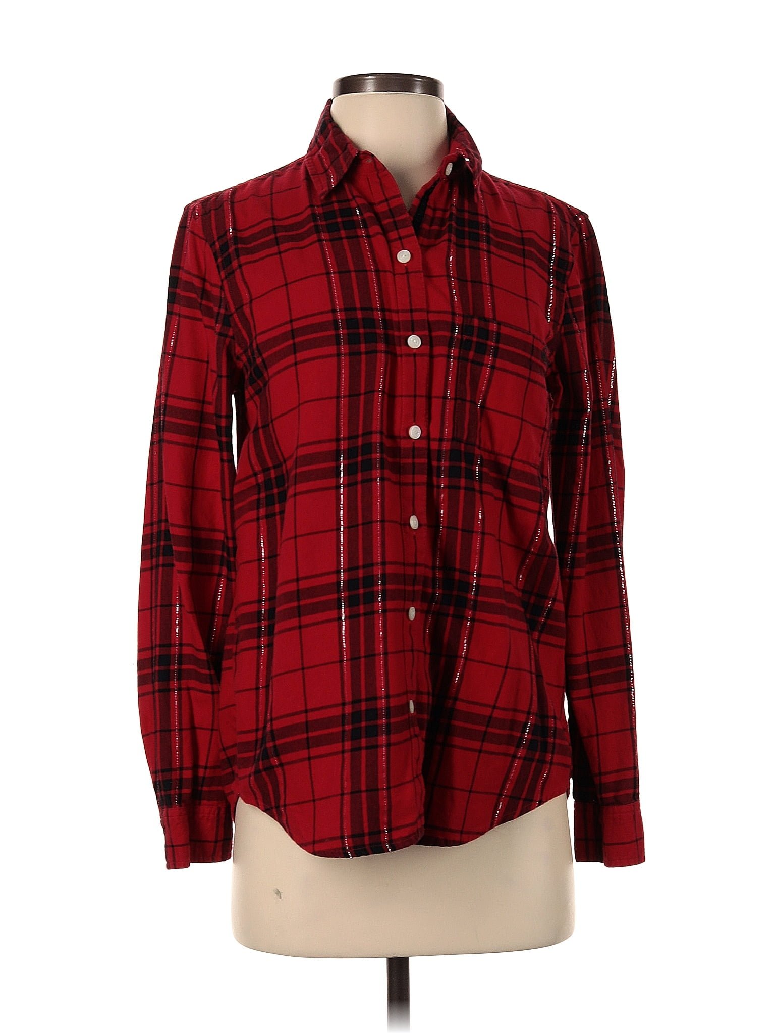 Nautica Jeans Company Plaid Red Long Sleeve Button Down Shirt Size S