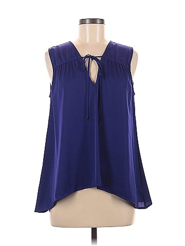 BCBGMAXAZRIA 100 Polyester Polka Dots Blue Sleeveless Blouse Size