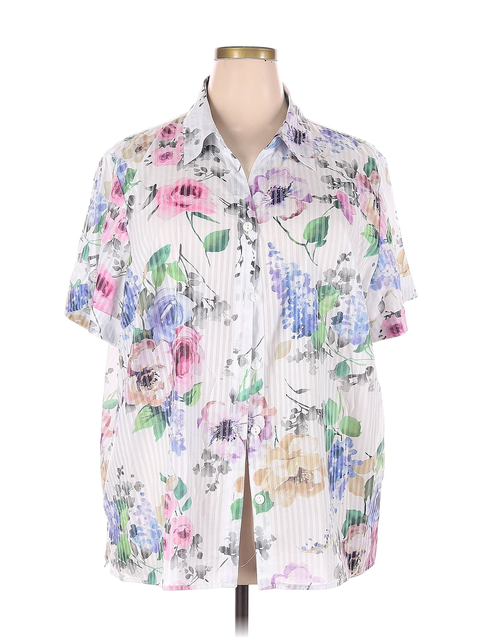 Alfred Dunner Floral White Short Sleeve Button-Down Shirt Size 3X (Plus ...