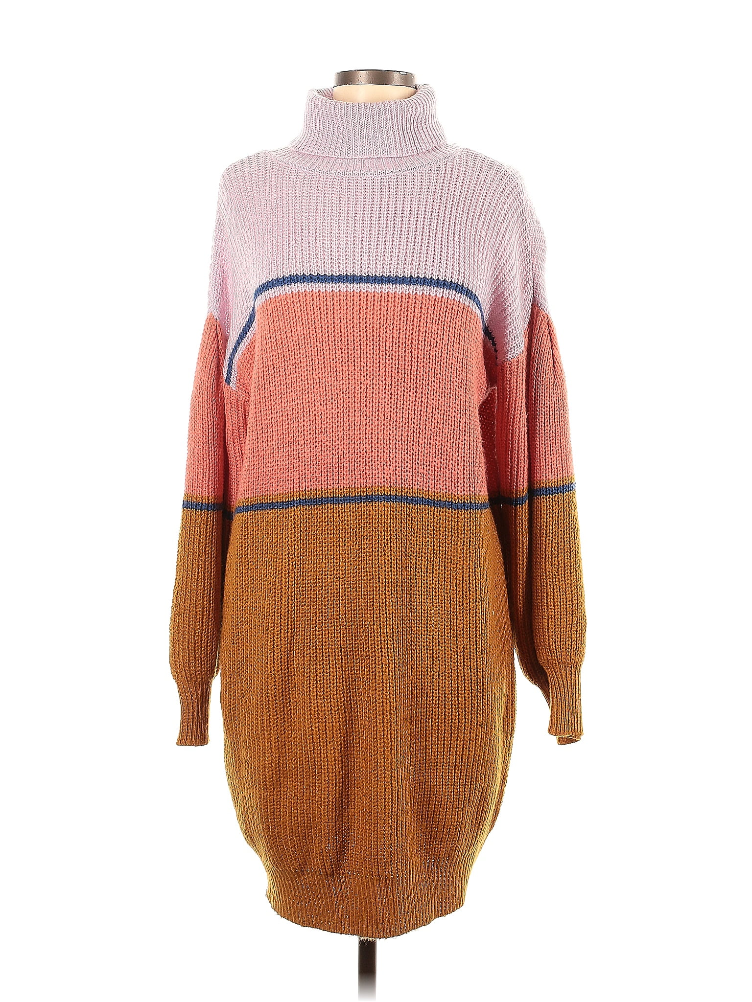SO 100% Acrylic Color Block Multi Color Orange Casual Dress Size M - 56 ...