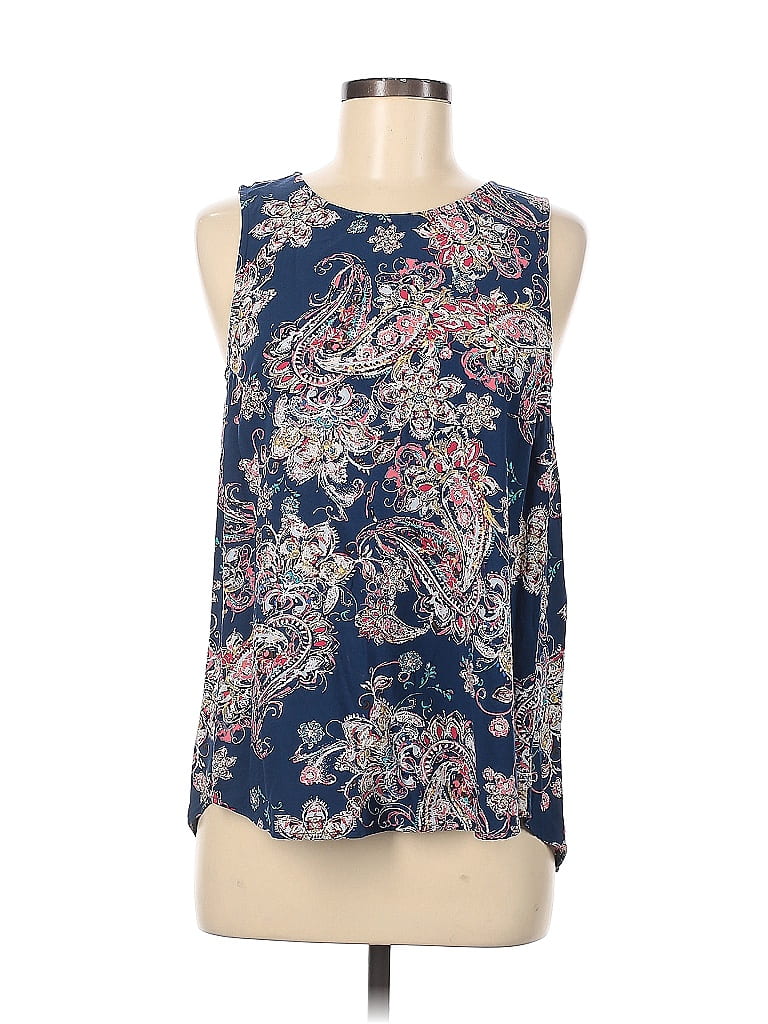 Daniel Rainn 100 Rayon Color Block Paisley Blue Sleeveless Blouse Size