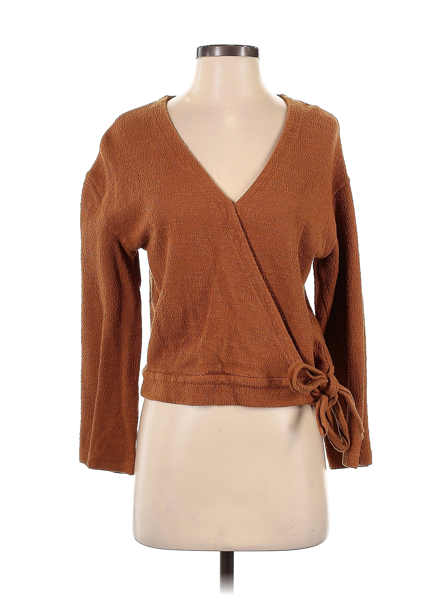 Texture And Thread Madewell 100 Cotton Solid Brown Long Sleeve Top Size