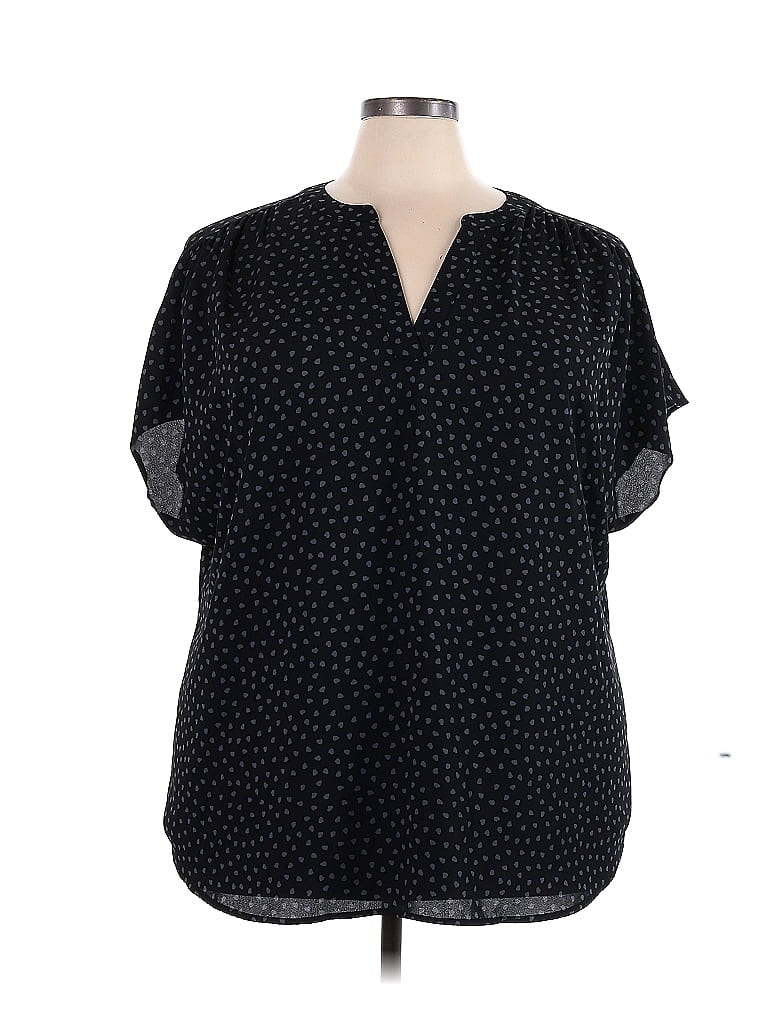 Evri 100% Polyester Polka Dots Black Short Sleeve Blouse Size 3X (Plus ...