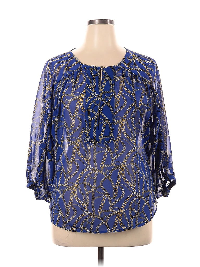 Jennifer Lopez 100 Polyester Blue 3 4 Sleeve Blouse Size 0x Plus